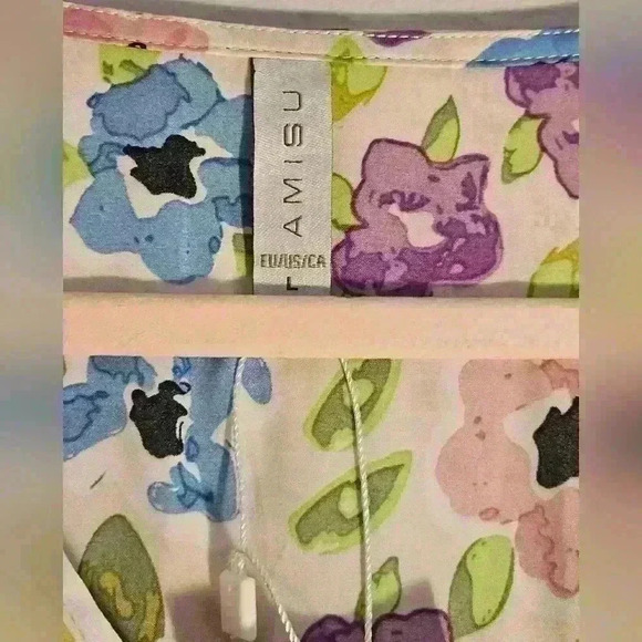 Amisu Pink Blue Green Floral Cropped Long Sleeved Blouse Size L Like New - Picture 3 of 12